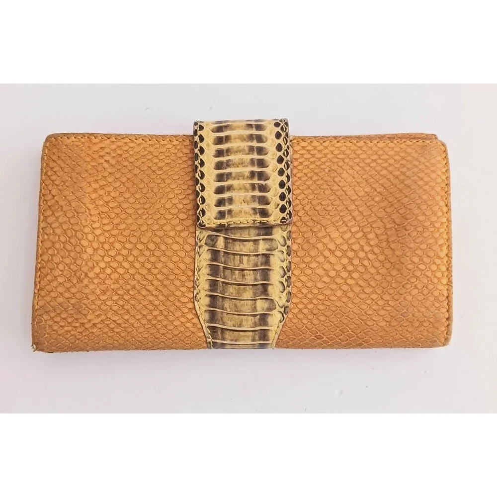 Jimmy Choo Elaphe Snakeskin Rectangular Wallet Python Trim Made in Italy 7.5X4
